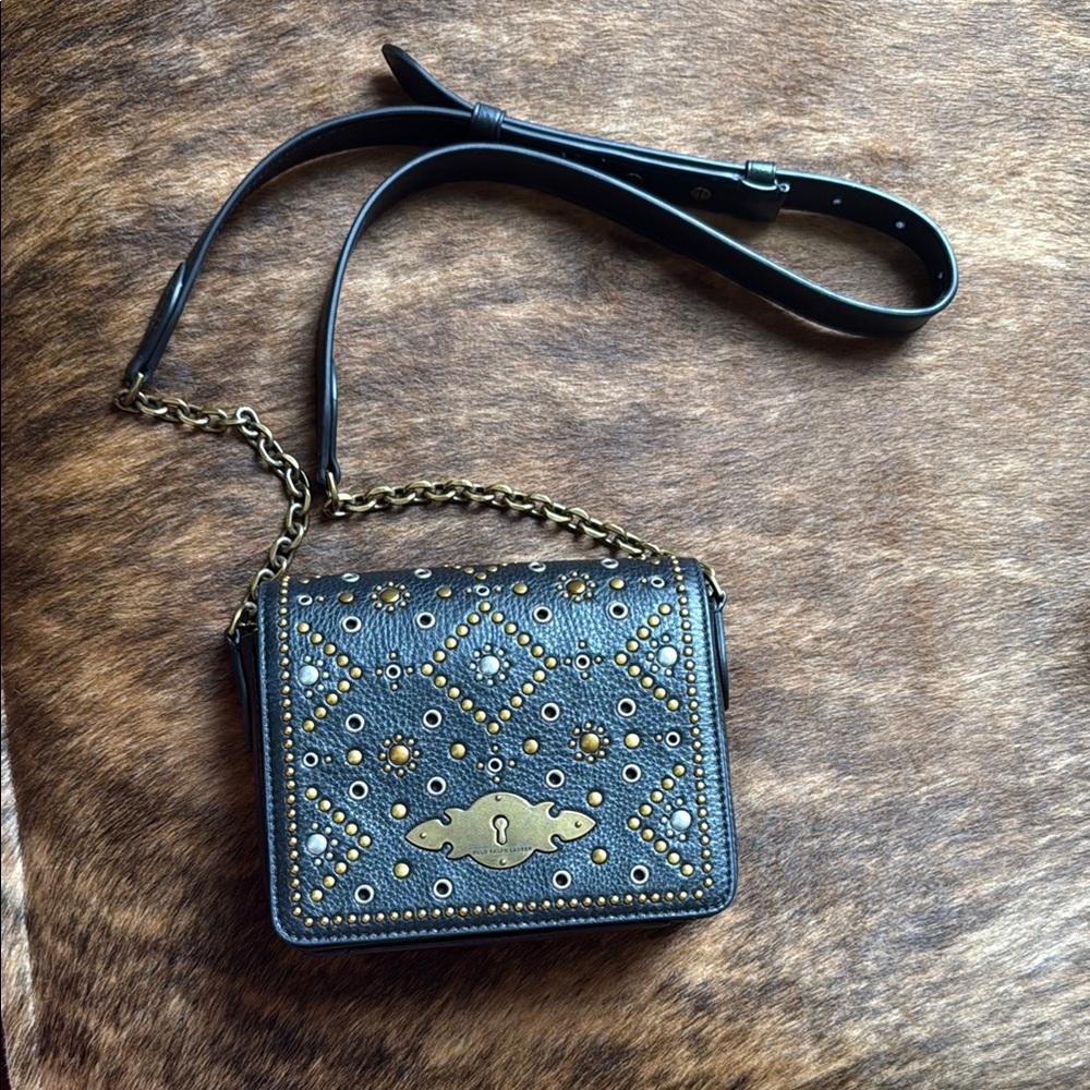 Polo by Ralph Lauren Black and Gold Crossbody Bag with Structured Silhouette